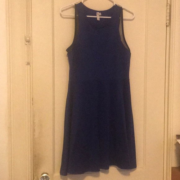 Blue A-Line Dress w/ Black Mesh Details - Picture 2 of 4